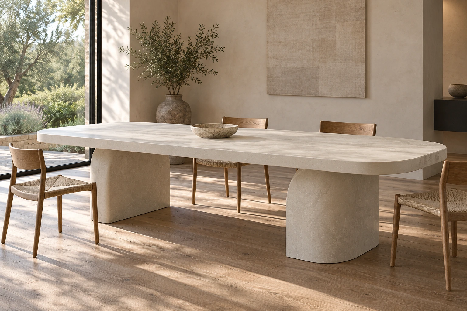 An ivory Beton Arch design study on a substantial sculptural dining table.